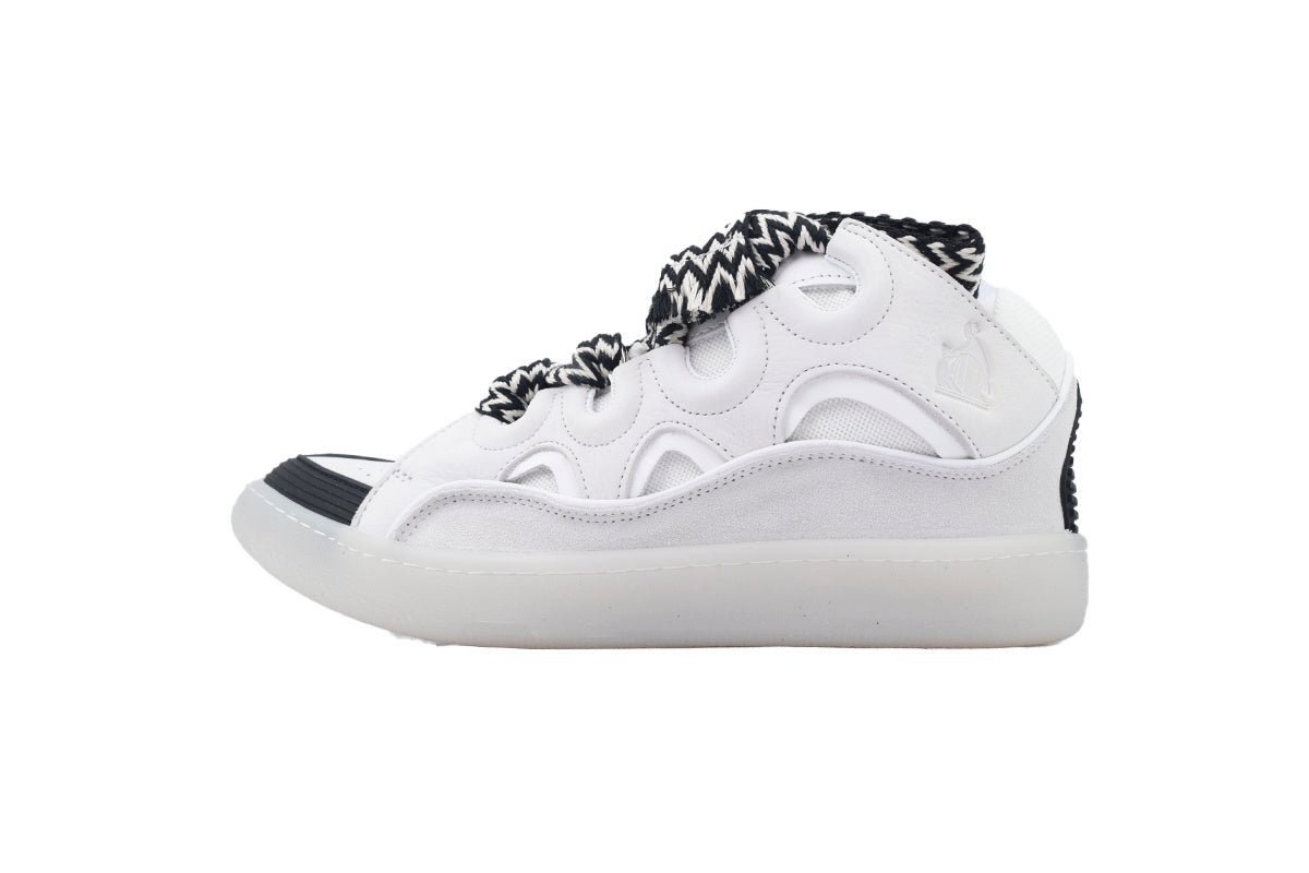 LANVIN Curb Leather Sneakers – Grey/White Neutral