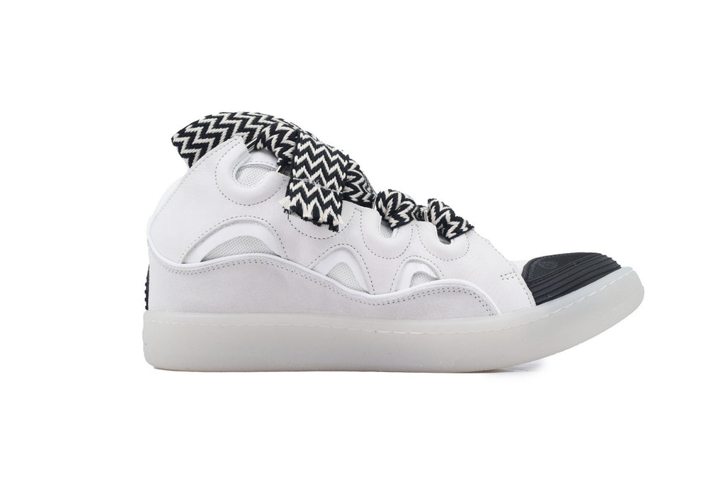 LANVIN Curb Leather Sneakers – Grey/White Neutral