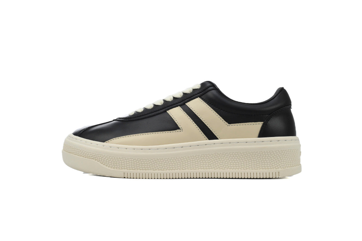 LANVIN Curb Leather Sneakers – Black/Grey with Cream Sole