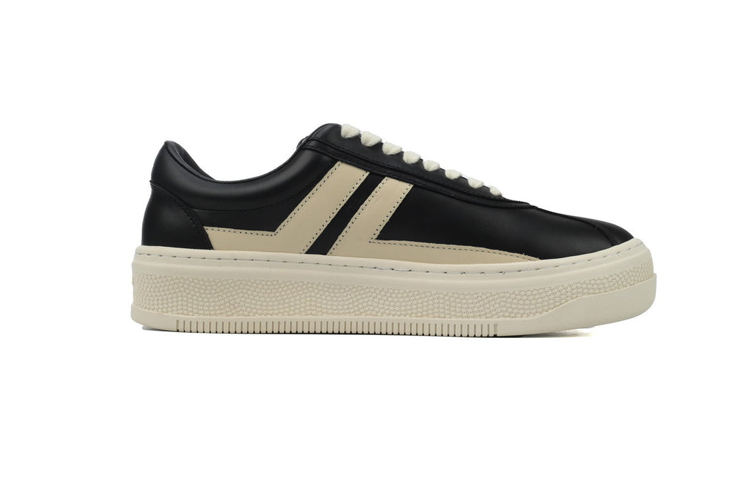 LANVIN Curb Leather Sneakers – Black/Grey with Cream Sole
