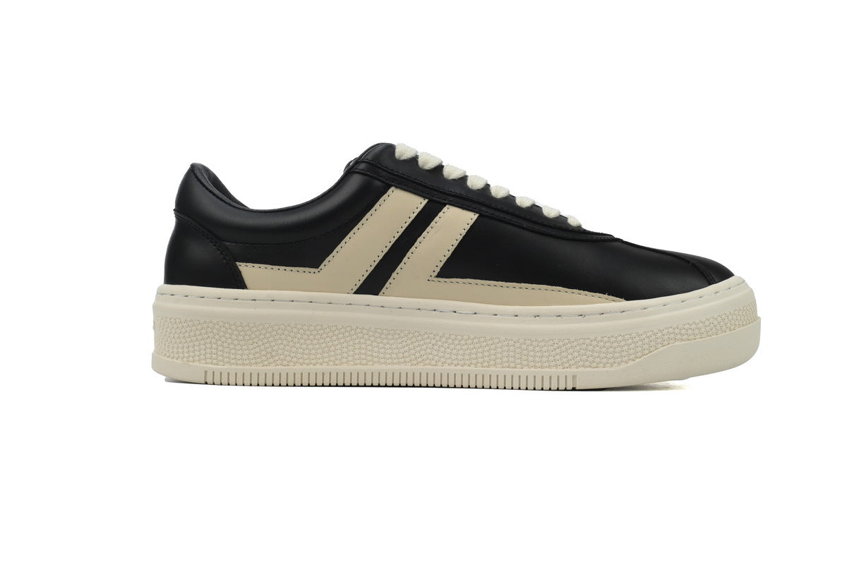 LANVIN Curb Leather Sneakers – Black/Grey with Cream Sole