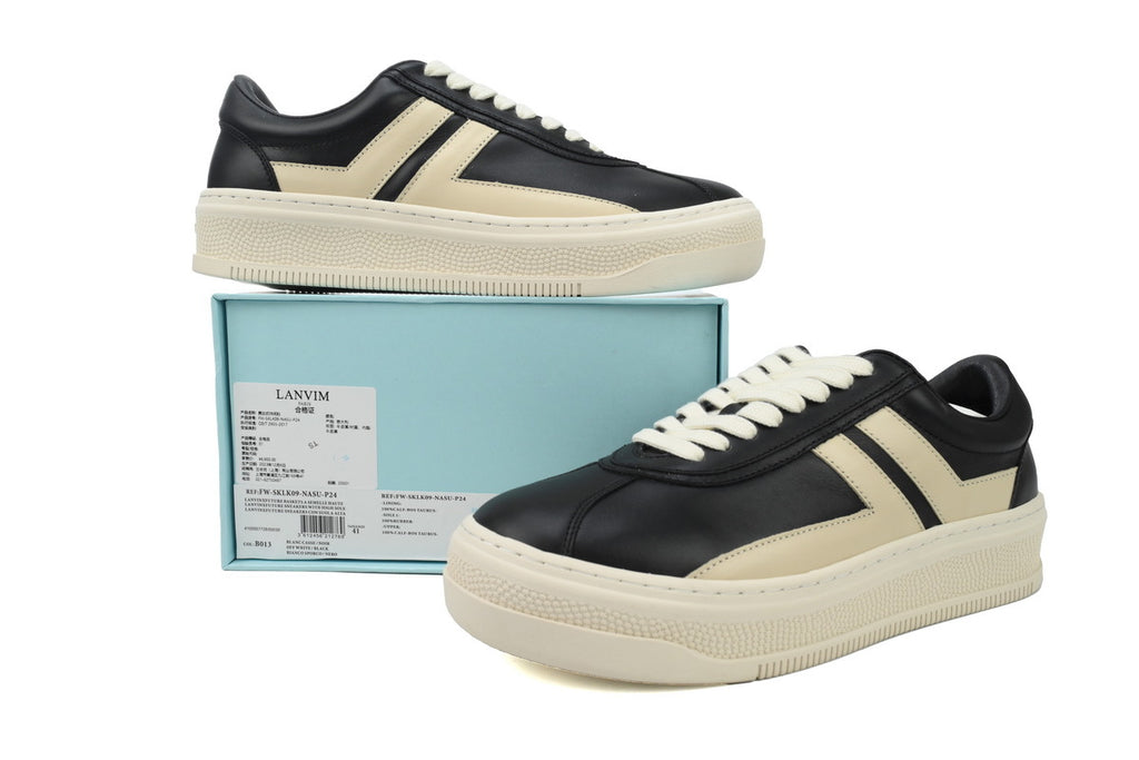 LANVIN Curb Leather Sneakers – Black/Grey with Cream Sole