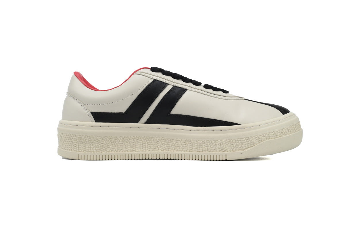 LANVIN Curb Leather Sneakers – White/Black Accent