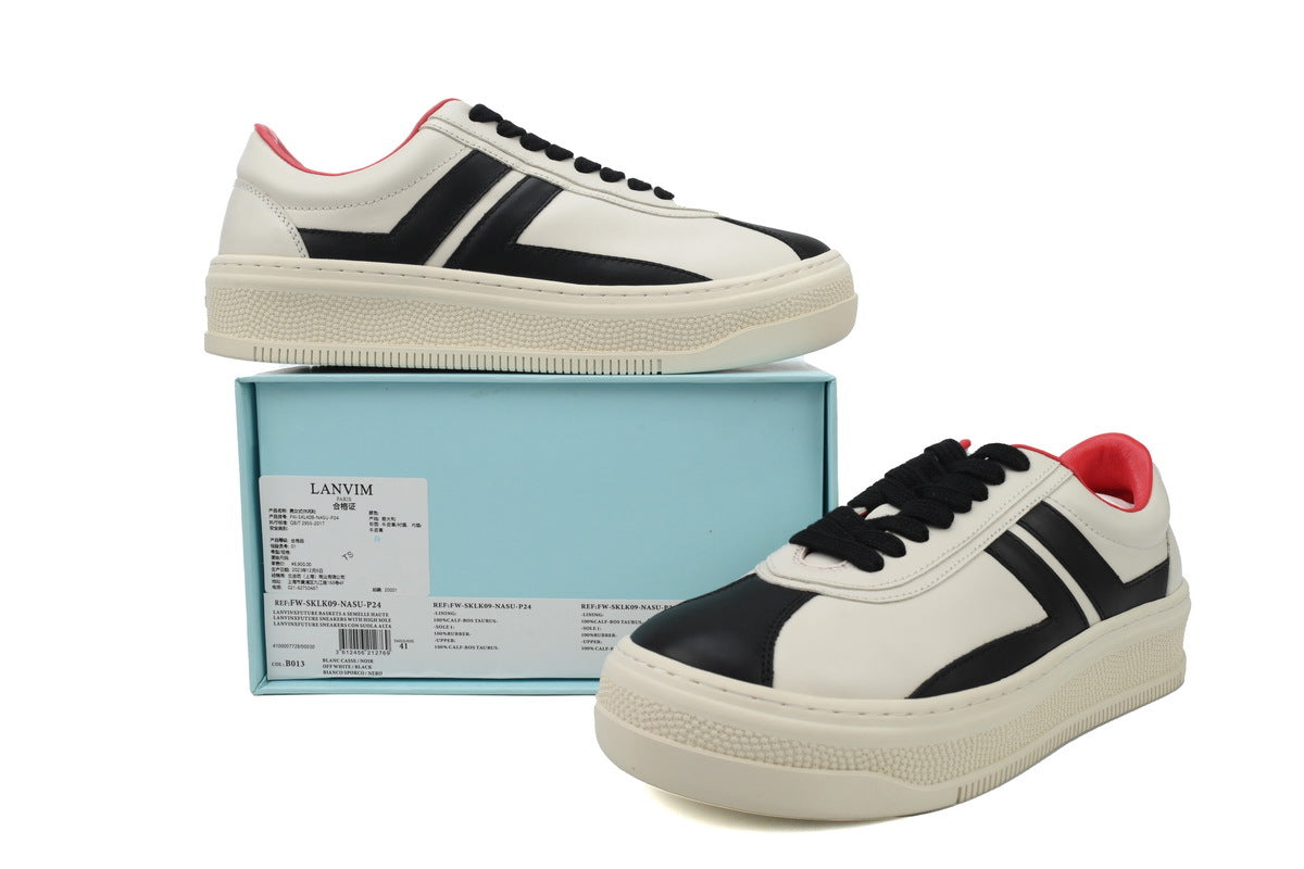 LANVIN Curb Leather Sneakers – White/Black Accent