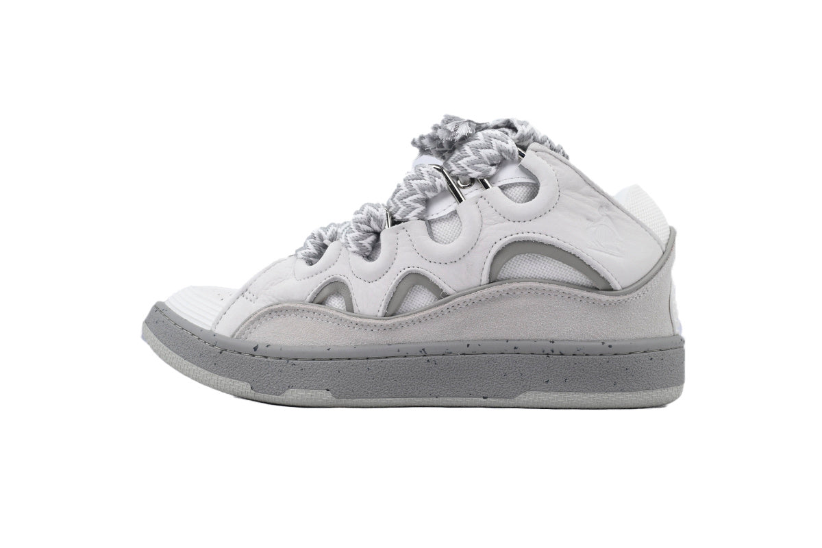 LANVIN Curb Leather Sneakers – White/Grey Two-Tone