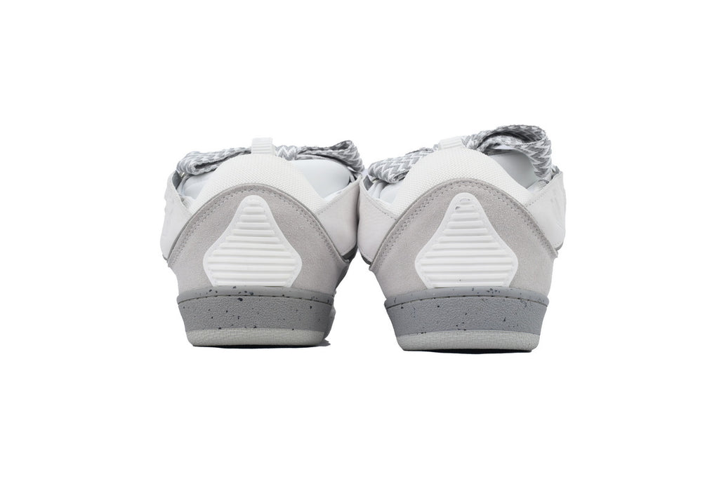LANVIN Curb Leather Sneakers – White/Grey Two-Tone