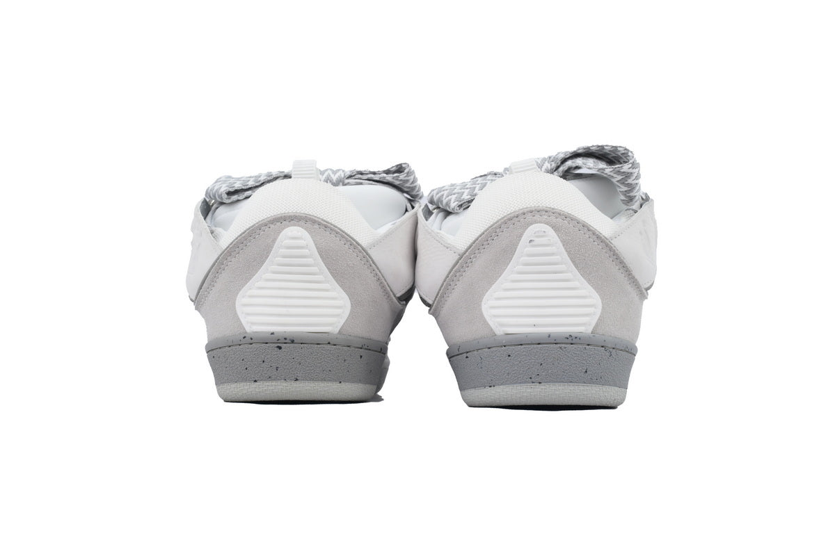 LANVIN Curb Leather Sneakers – White/Grey Two-Tone