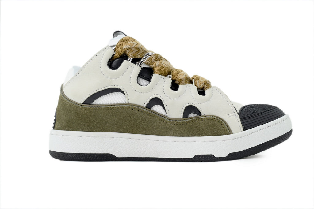 Lanvin Curb Sneakers – White/Khaki