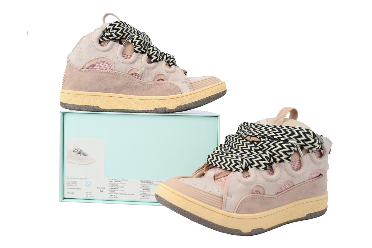 LANVIN Curb Leather Sneakers – Muted Pink