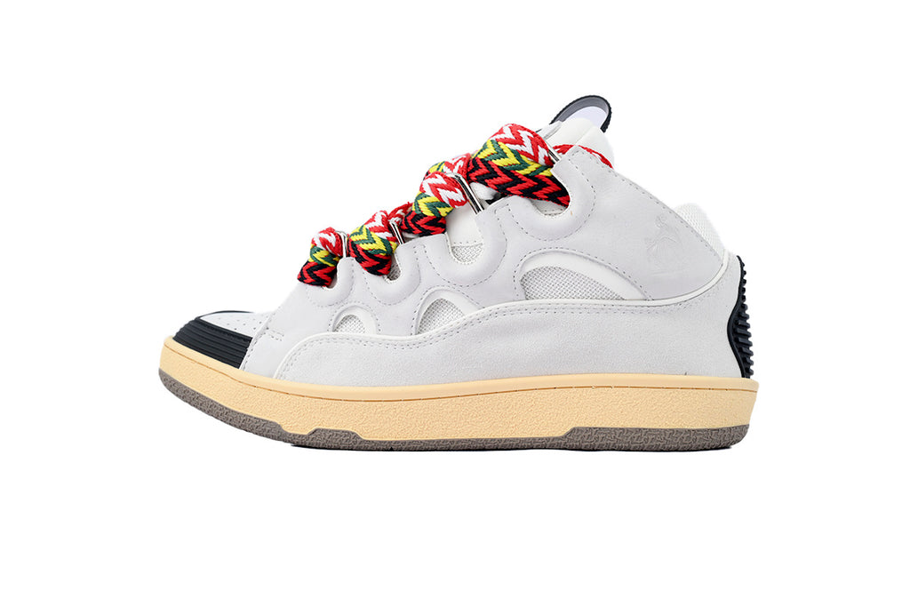 LANVIN Curb Leather Sneakers – Grey/White