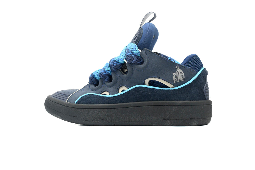 LANVIN Curb Leather Sneakers – Navy Blue