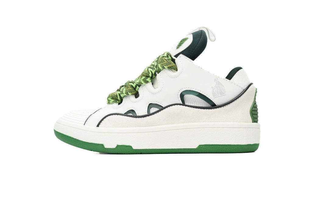 LANVIN Curb Leather Sneakers – White/Green