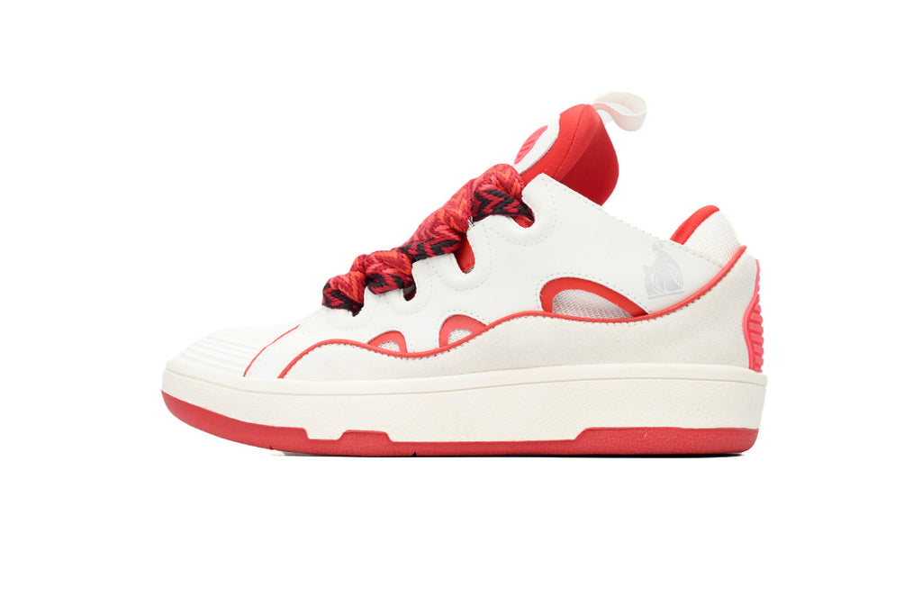 LANVIN Curb Leather Sneakers – White/Red