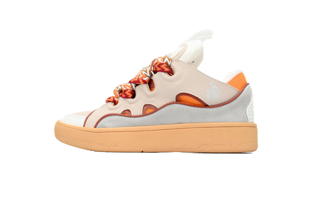 LANVIN Curb Leather Sneakers – Pink/Mango