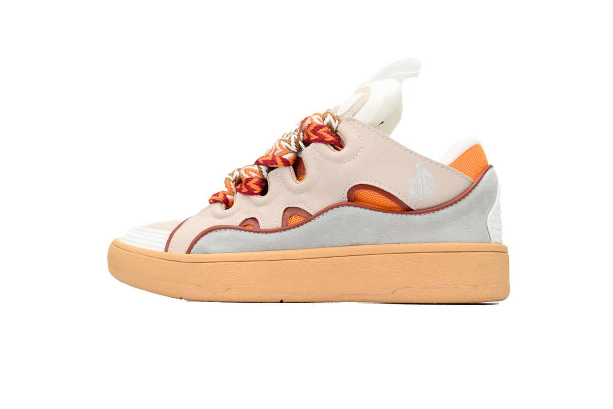 LANVIN Curb Leather Sneakers – Pink/Mango
