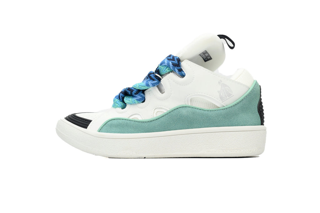 LANVIN Curb Leather Sneakers – White/Blue