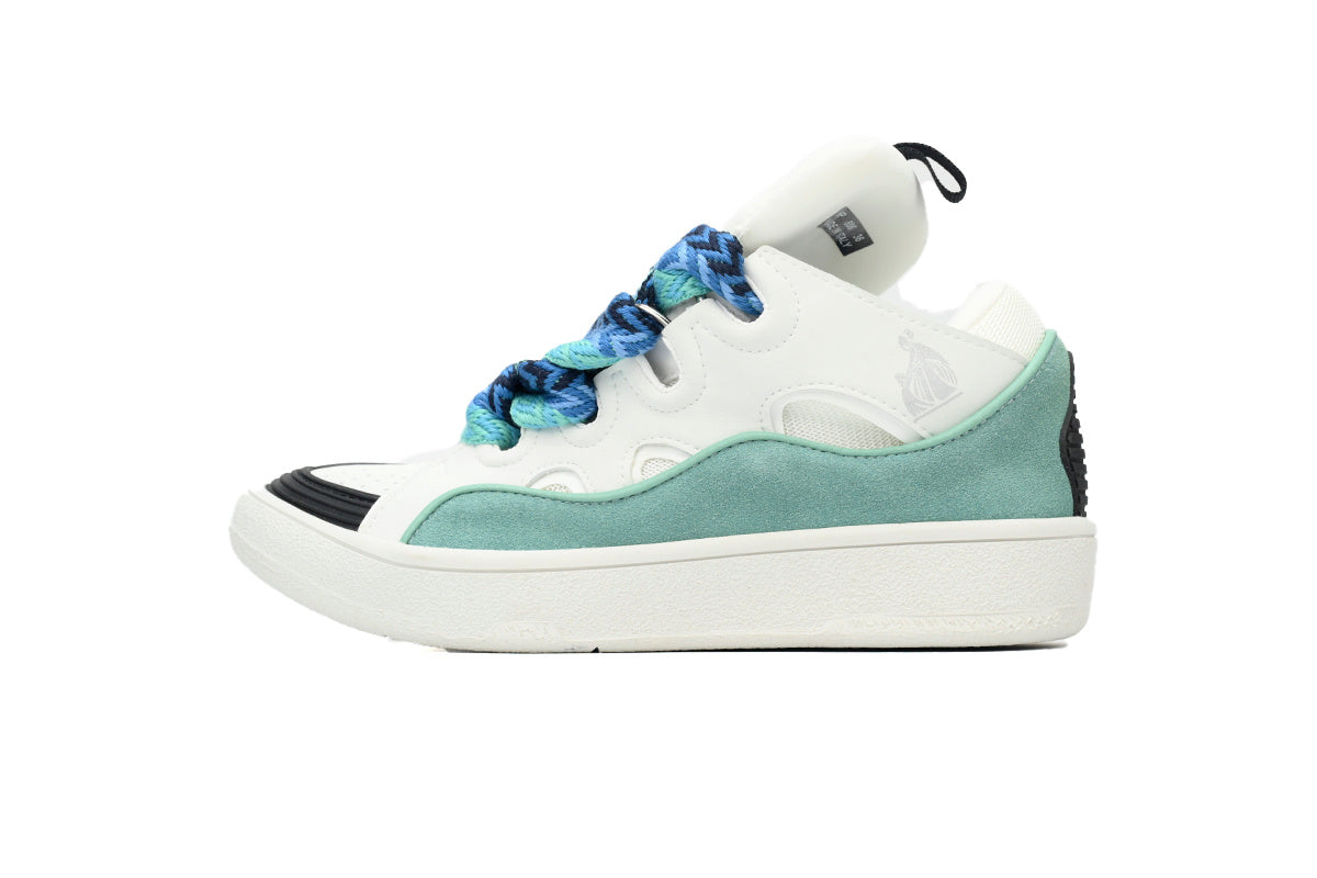 LANVIN Curb Leather Sneakers – White/Blue