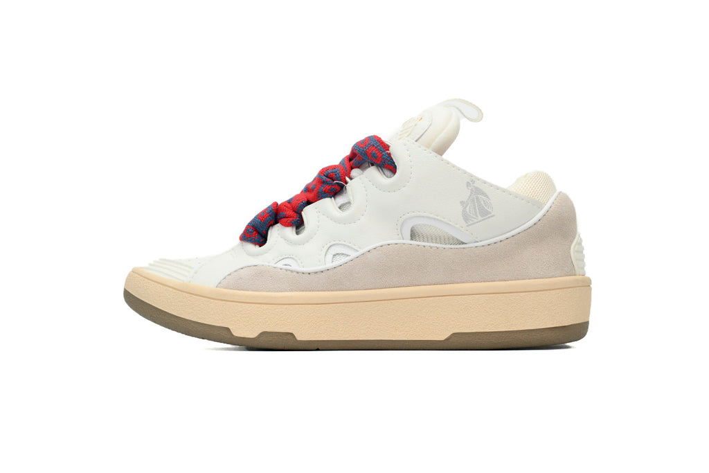 LANVIN Curb Leather Sneakers – White/Grey