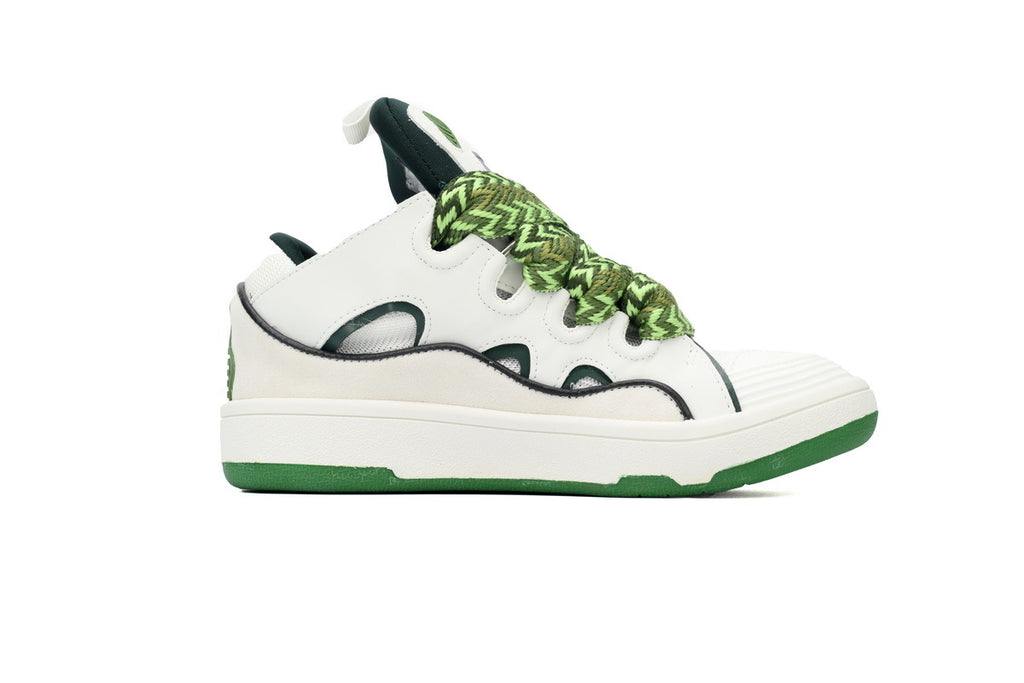 LANVIN Curb Leather Sneakers – White/Green