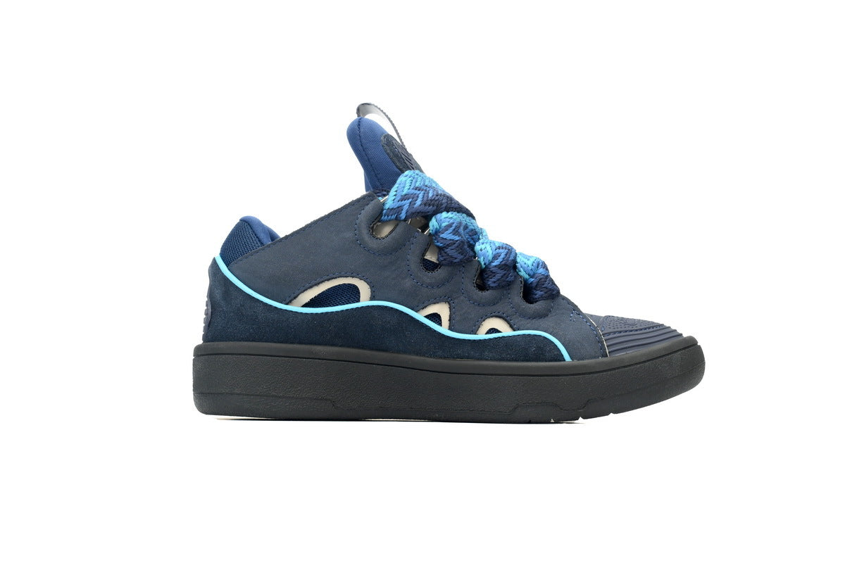 LANVIN Curb Leather Sneakers – Navy Blue