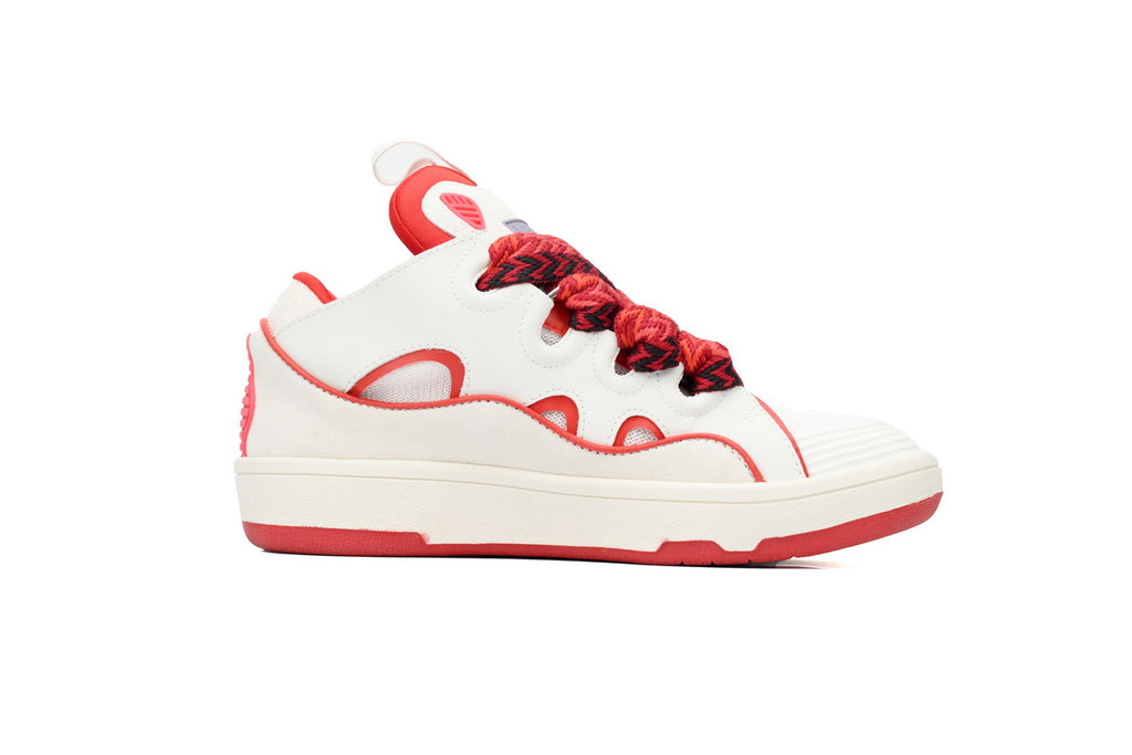 LANVIN Curb Leather Sneakers – White/Red