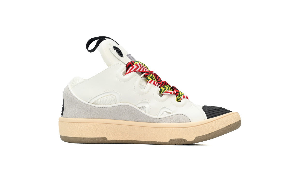 LANVIN Curb Leather Sneakers – White/Cream