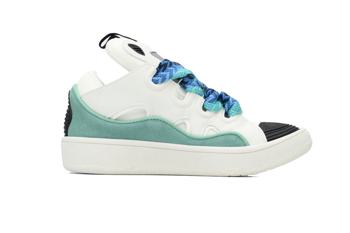 LANVIN Curb Leather Sneakers – White/Blue