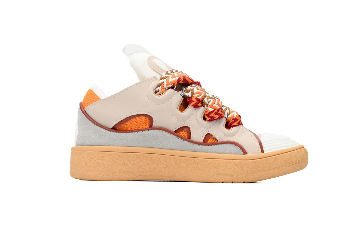 LANVIN Curb Leather Sneakers – Pink/Mango