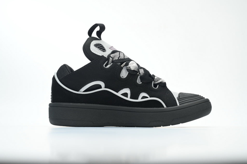 LANVIN Curb Leather Sneakers – Black/Grey