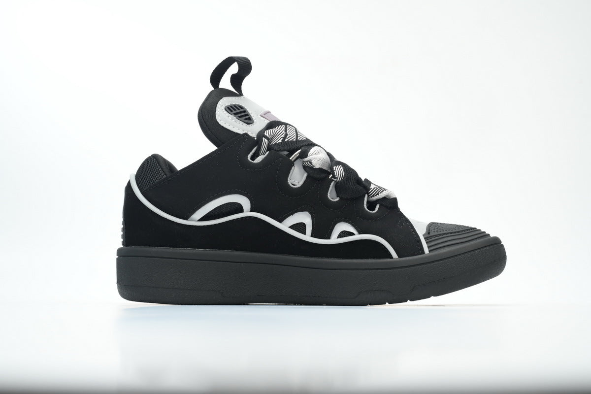 LANVIN Curb Leather Sneakers – Black/Grey