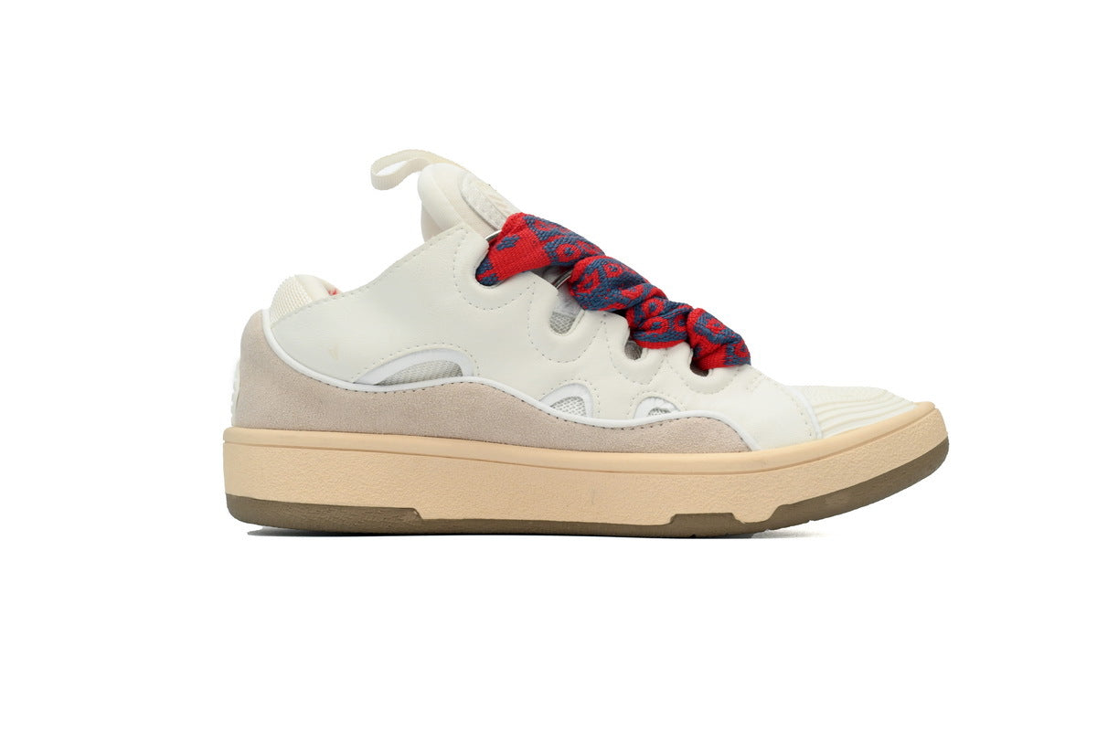 LANVIN Curb Leather Sneakers – White/Grey