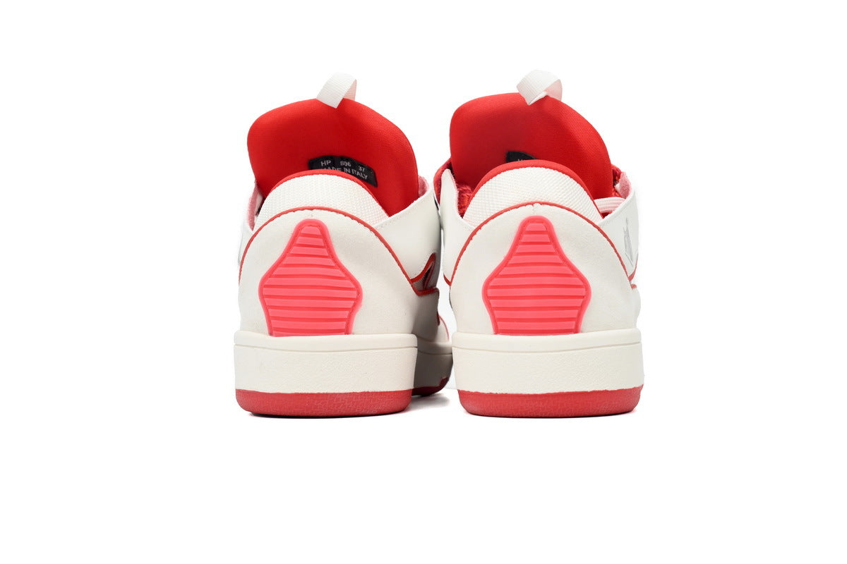 LANVIN Curb Leather Sneakers – White/Red