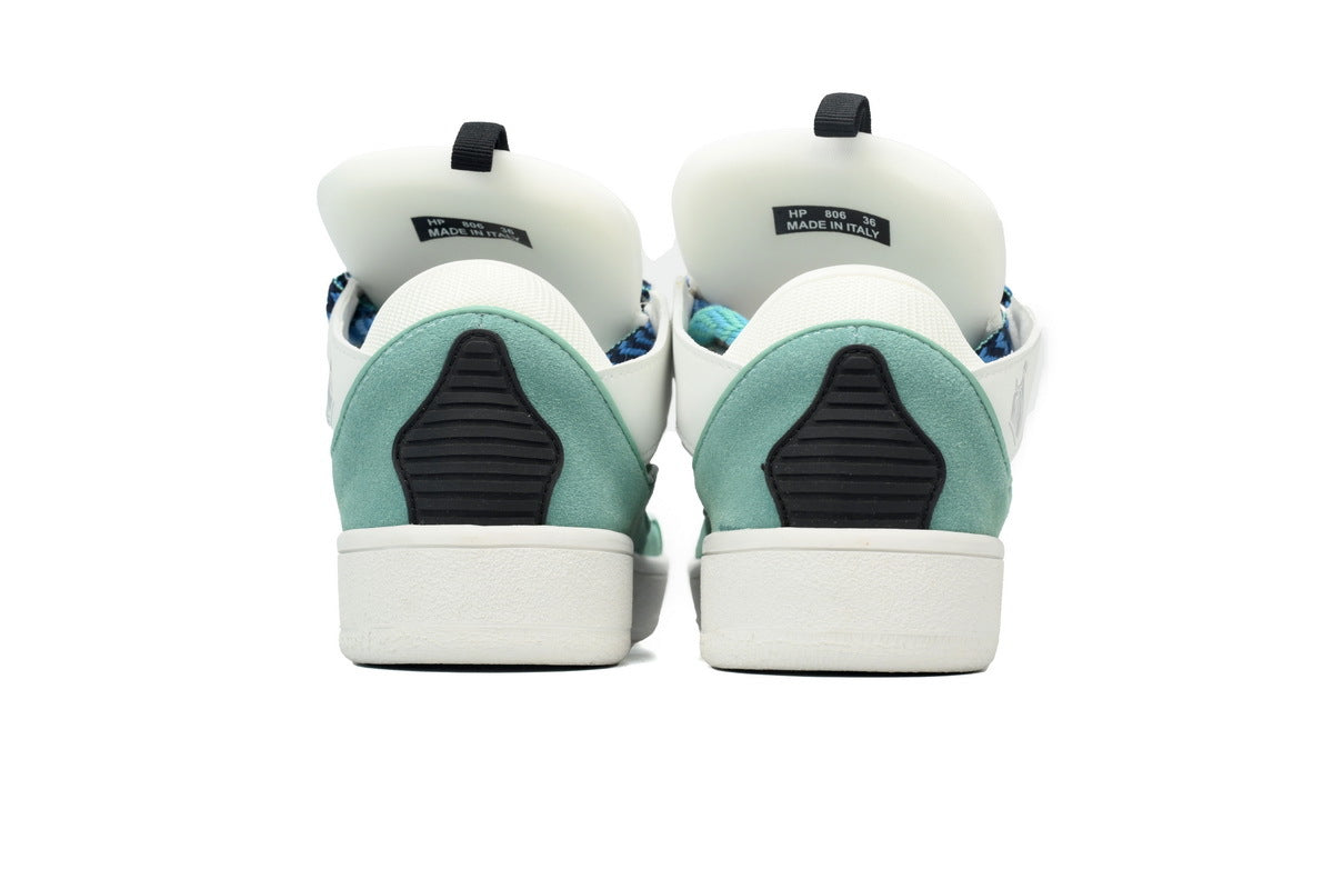 LANVIN Curb Leather Sneakers – White/Blue