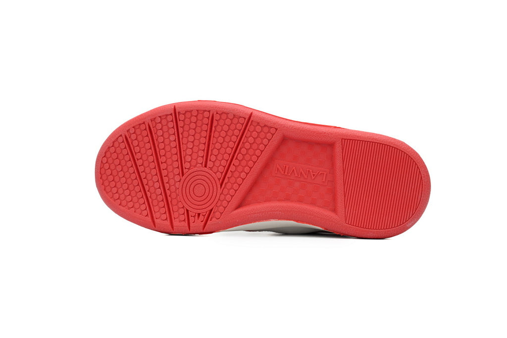 LANVIN Curb Leather Sneakers – White/Red