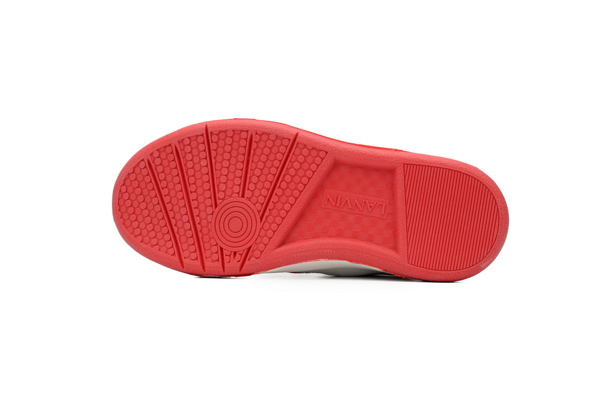 LANVIN Curb Leather Sneakers – White/Red