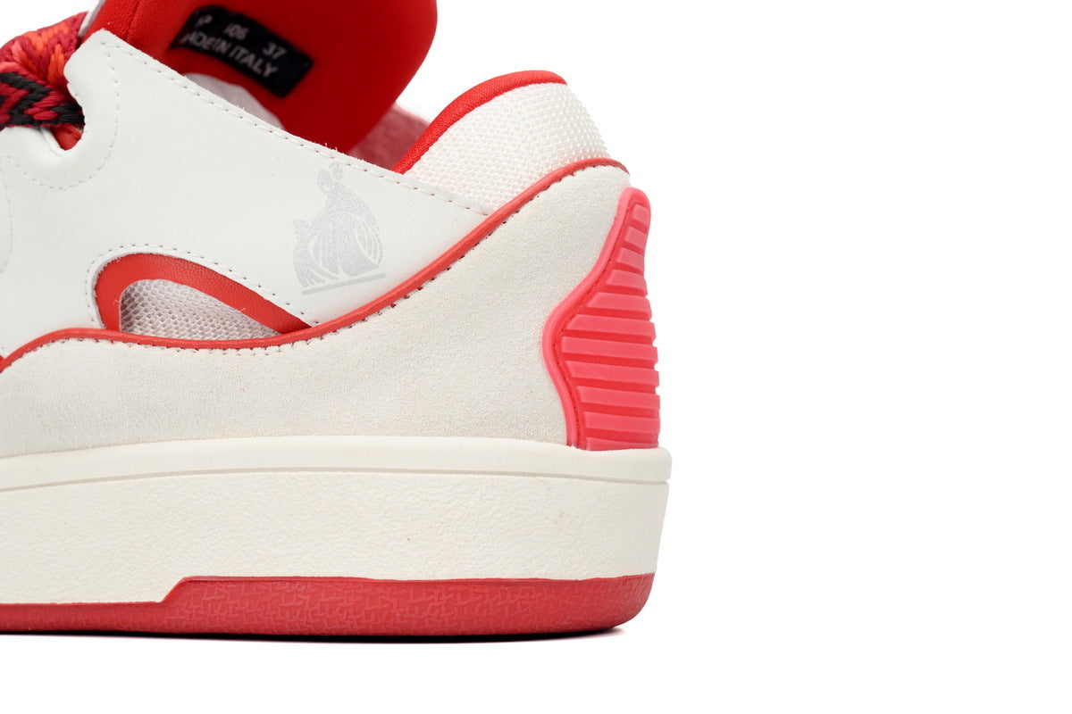 LANVIN Curb Leather Sneakers – White/Red