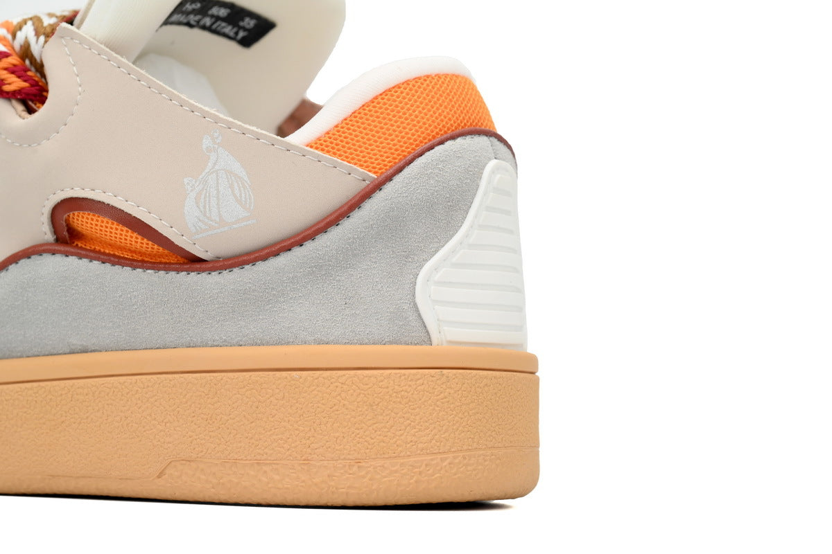 LANVIN Curb Leather Sneakers – Pink/Mango