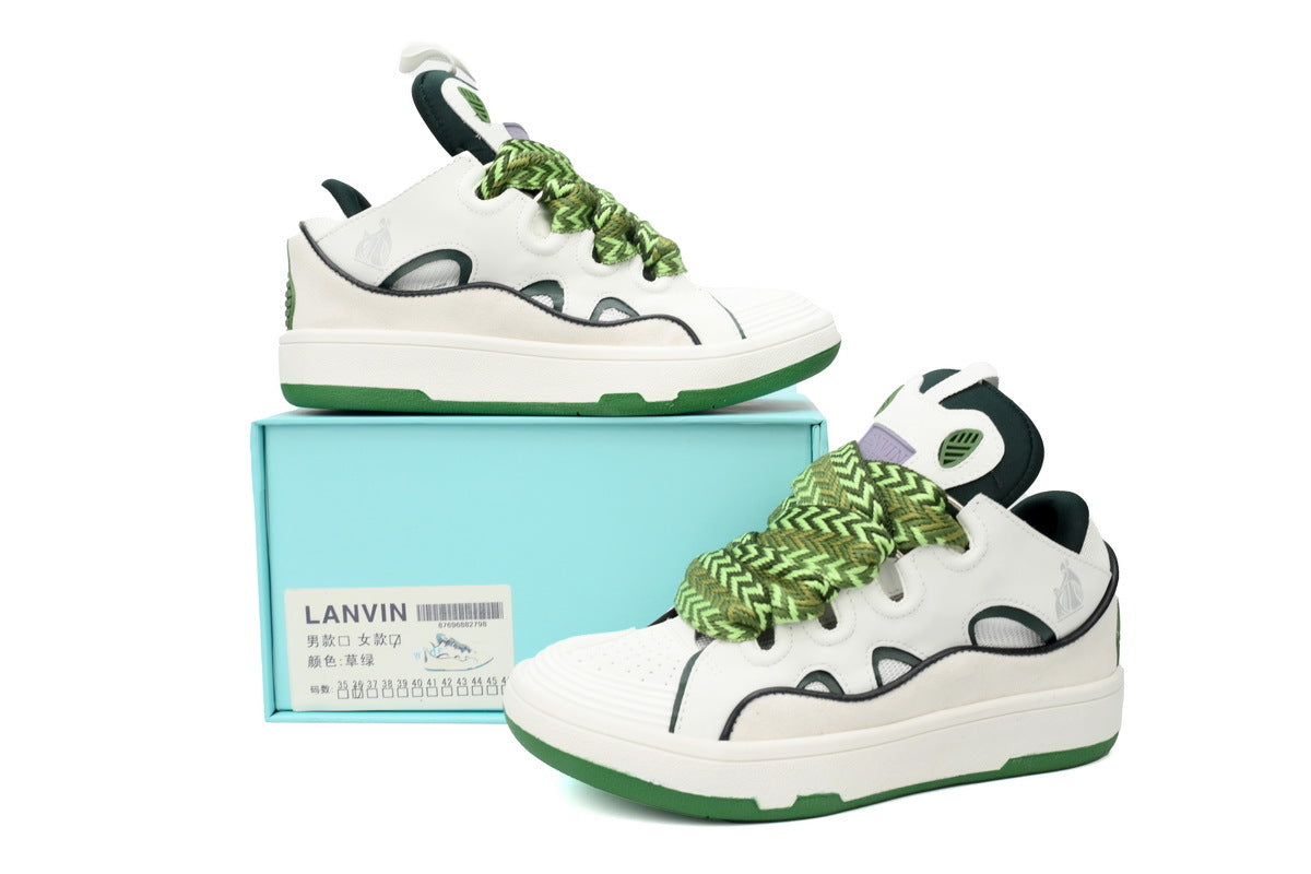 LANVIN Curb Leather Sneakers – White/Green