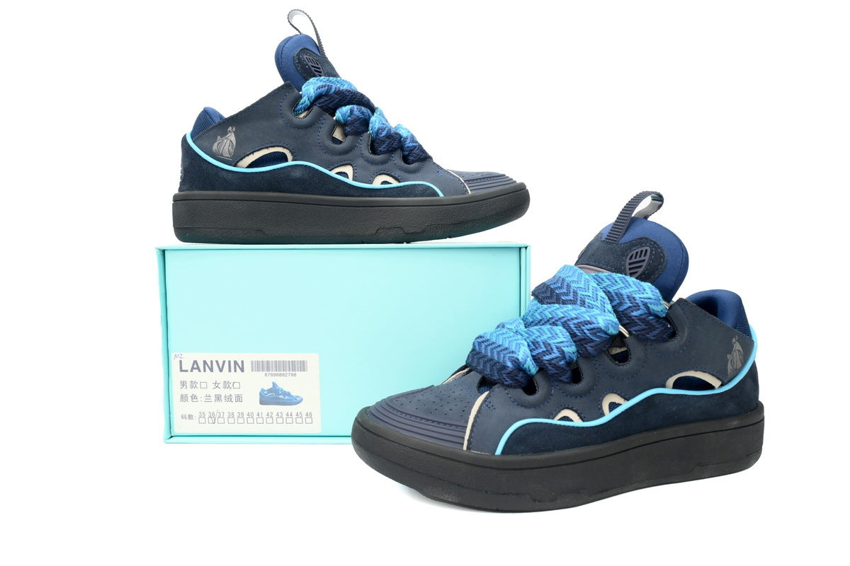 LANVIN Curb Leather Sneakers – Navy Blue