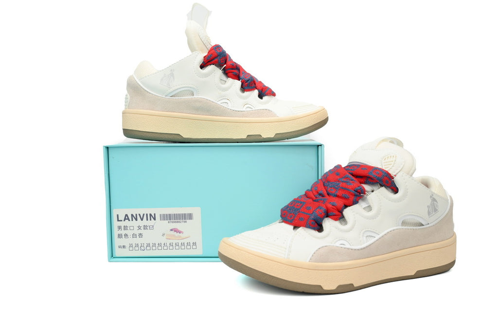 LANVIN Curb Leather Sneakers – White/Grey
