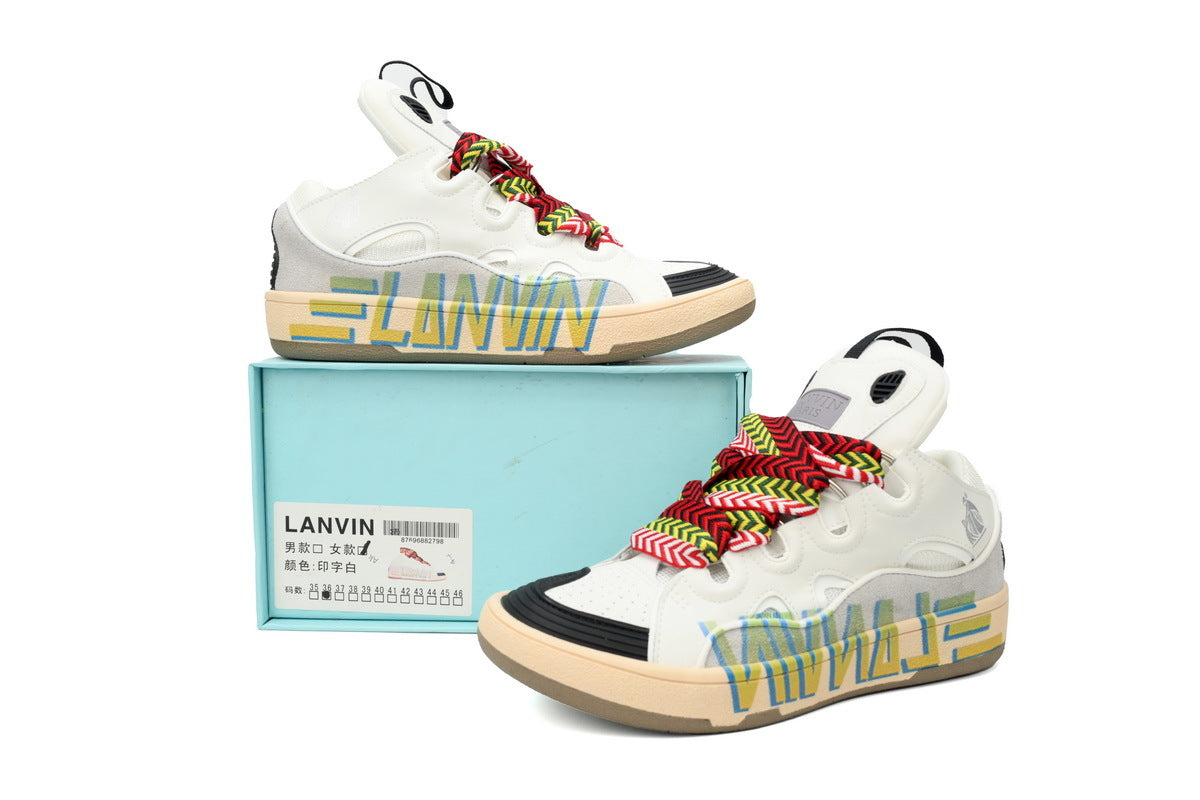 LANVIN Curb Leather Sneakers – White/Cream
