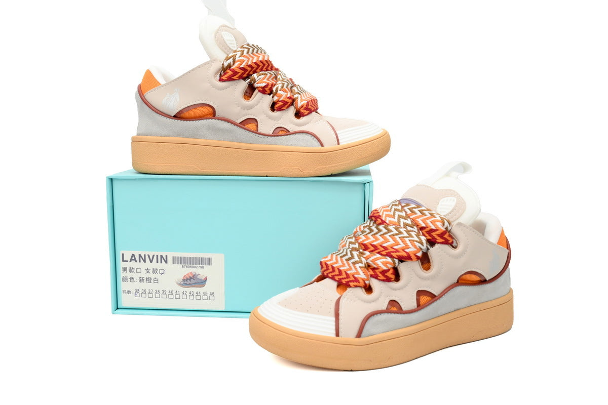 LANVIN Curb Leather Sneakers – Pink/Mango