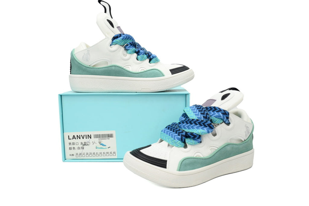 LANVIN Curb Leather Sneakers – White/Blue