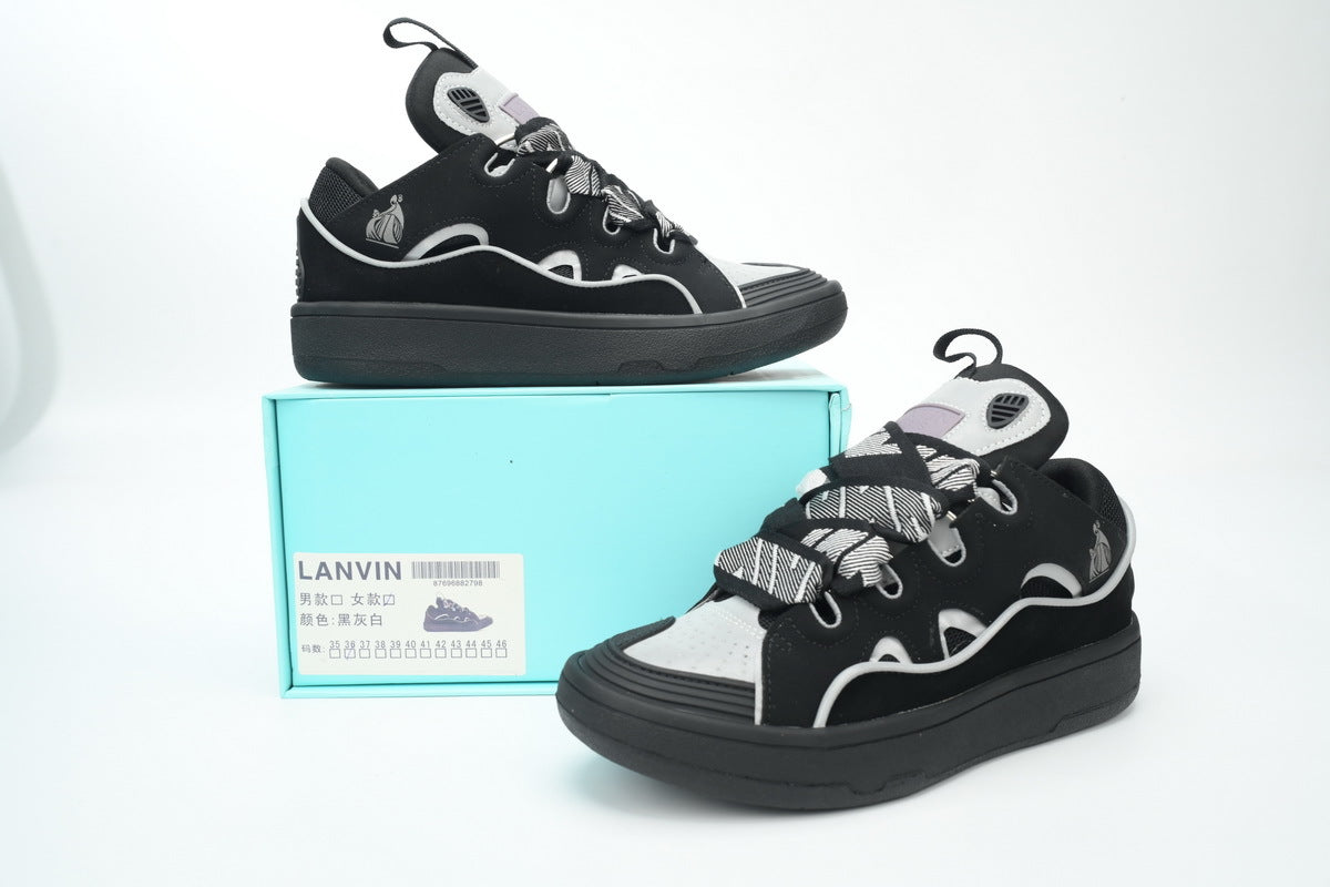 LANVIN Curb Leather Sneakers – Black/Grey