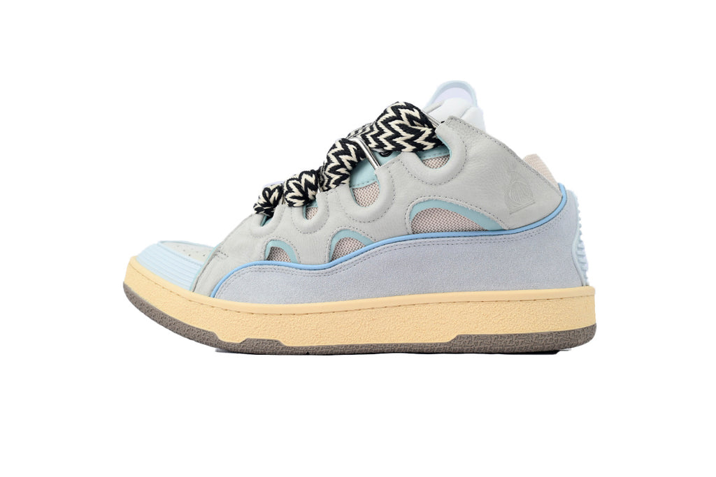 LANVIN Curb Leather Sneakers – Grey/Blue