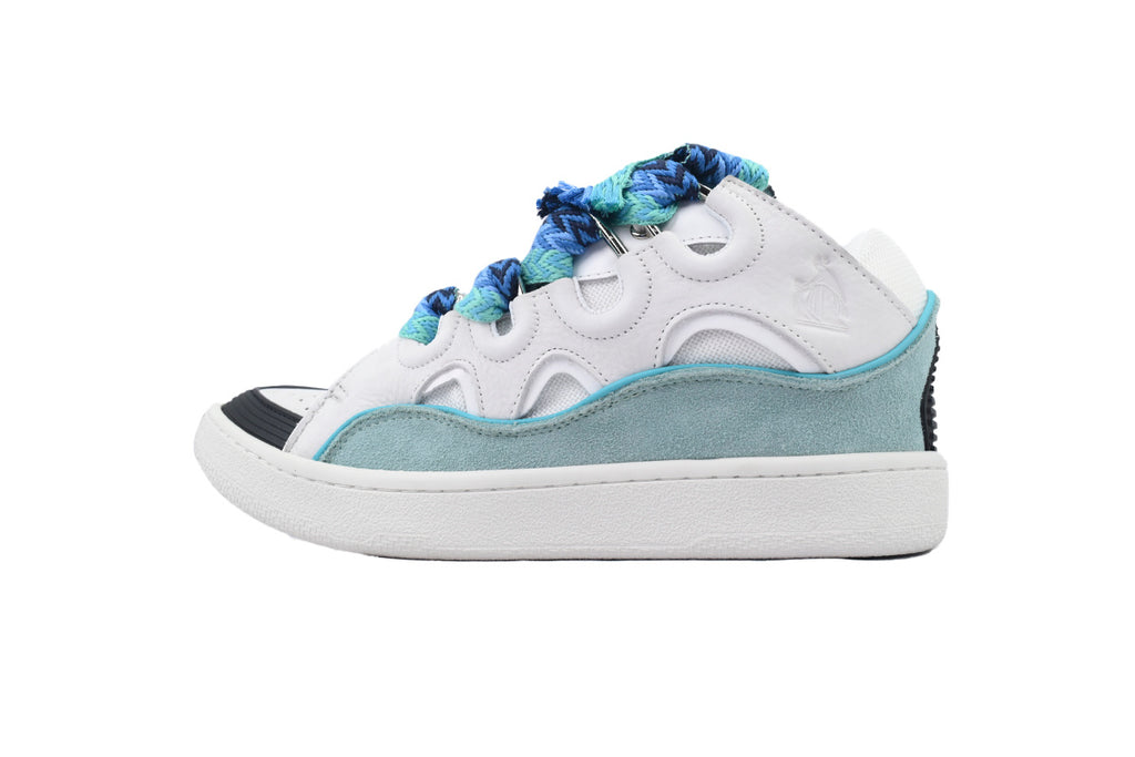 LANVIN Curb Leather Sneakers – White/Blue