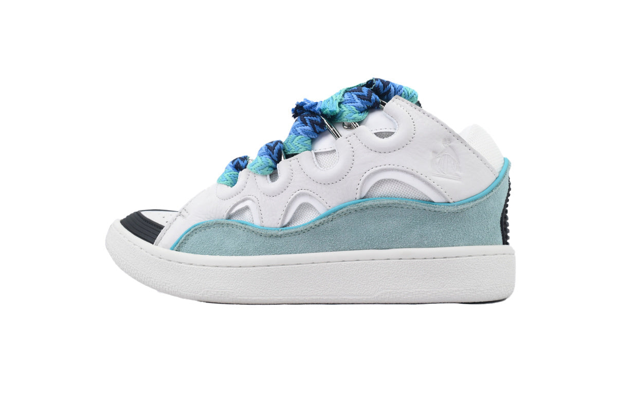 LANVIN Curb Leather Sneakers – White/Blue