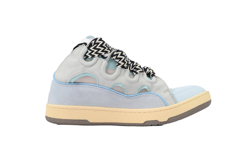 LANVIN Curb Leather Sneakers – Grey/Blue