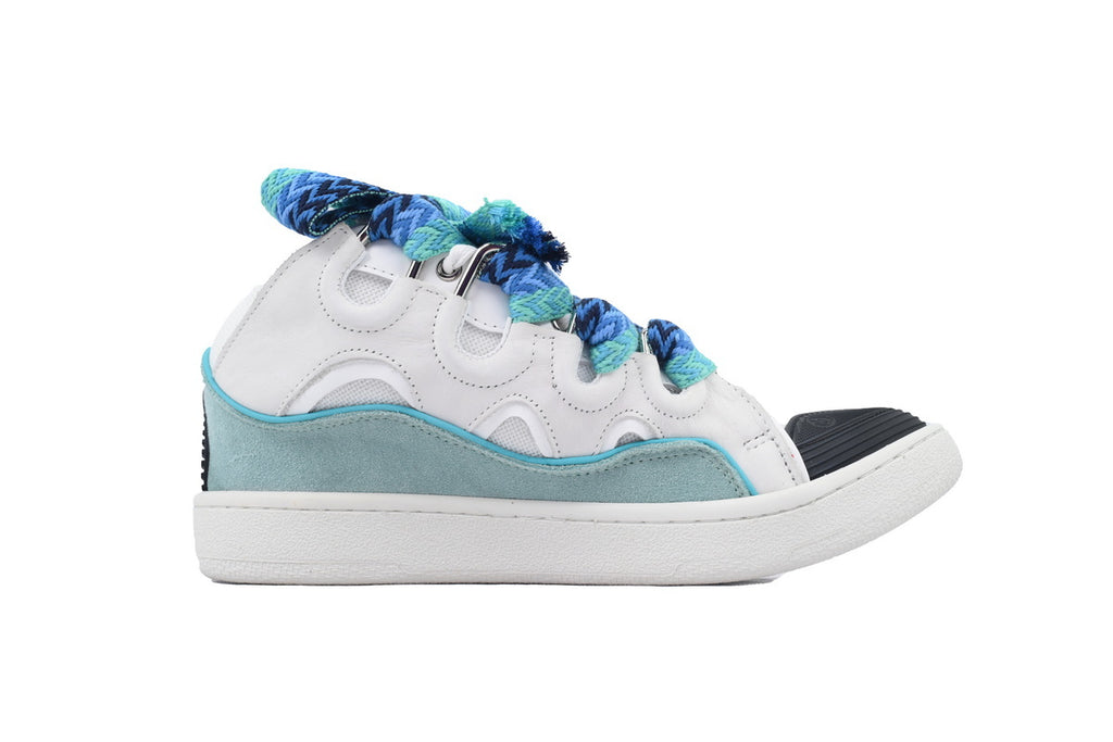 LANVIN Curb Leather Sneakers – White/Blue