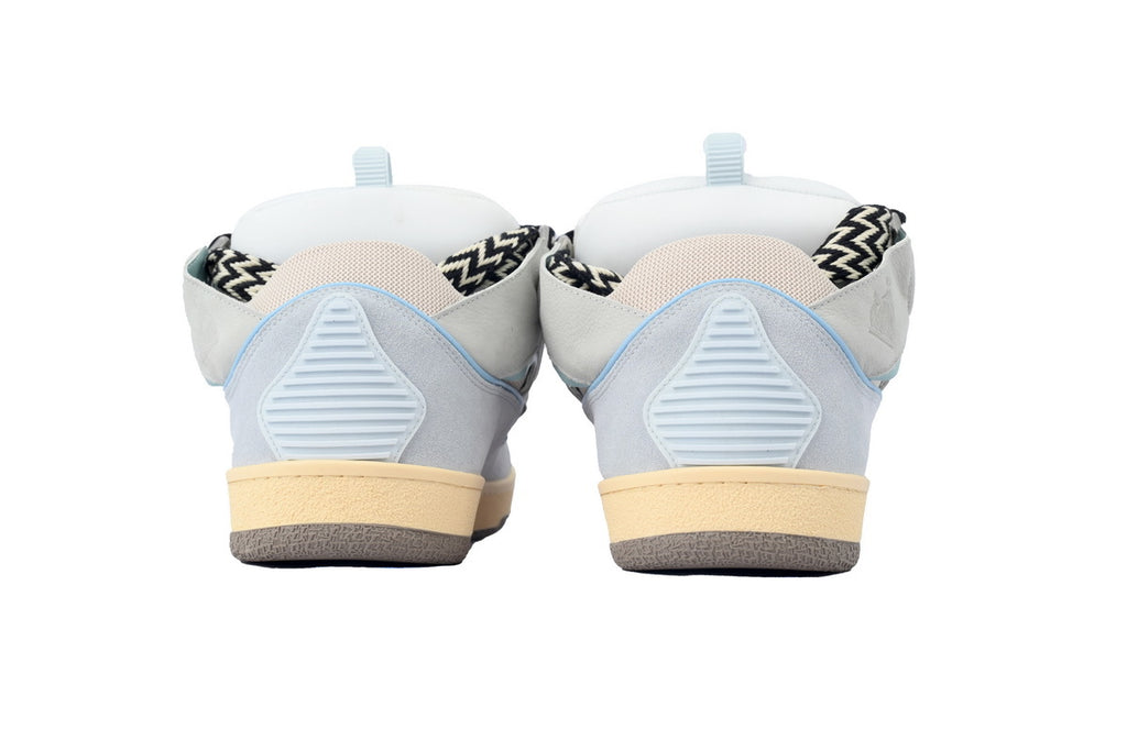 LANVIN Curb Leather Sneakers – Grey/Blue